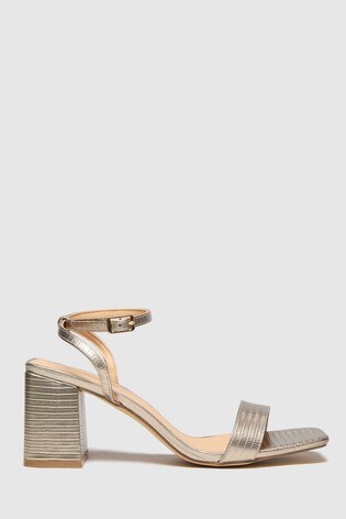 gold mules block heel
