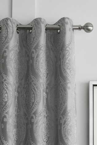 Curtina Cau Textured Chenille, Grey Damask Curtains