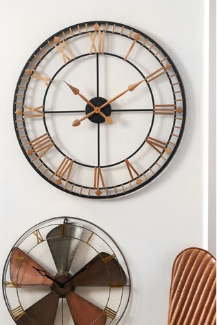 Pacific Gold Metal Natural Wood Round Wall Clock From The Next Uk - Round Natural Wood Metal Wall Clock