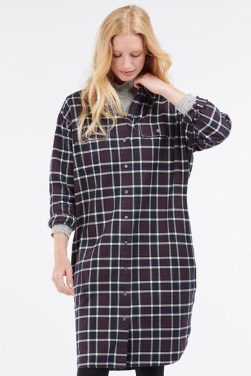 navy check shirt dress