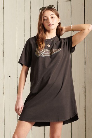 Buy Superdry Black Boho T-Shirt Dress ...