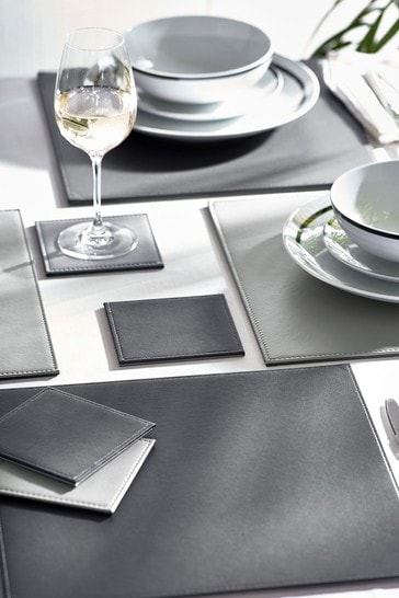 Set Of 4 Xl Reversible Faux Leather, Faux Leather Placemats And Coasters