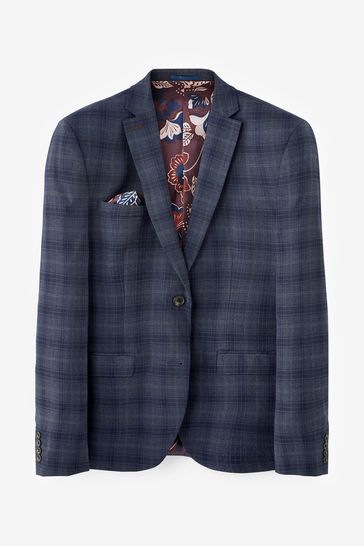 blue grey check suit