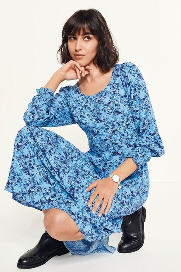 Buy Blue Floral Midi Summer Tea Dress ...