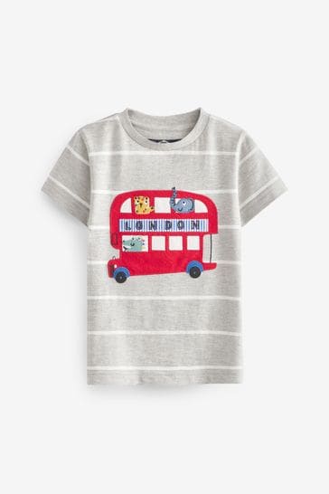 Buy Grey/White Stripe Bus Appliqué T