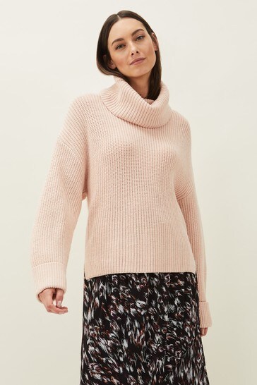 pink chunky roll neck jumper