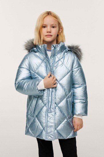 metallic puffer jacket blue