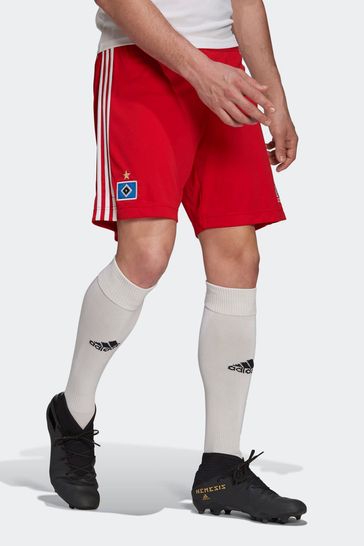 red adidas football shorts