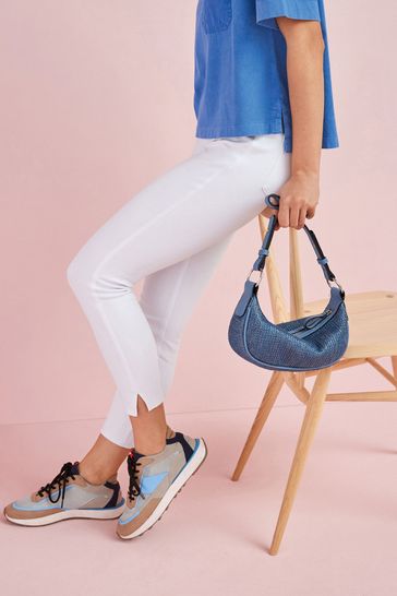 Buy White Cropped Denim Jersey Leggings 