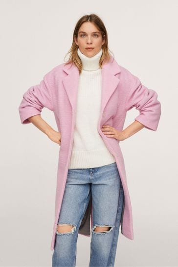 Mango Oversize Pink Wool Coat From, Mango Pink Fur Coat Womens