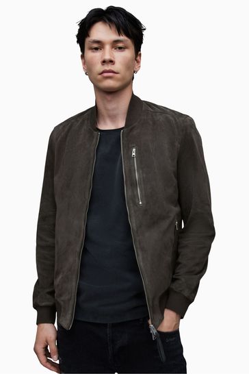 Buy AllSaints Grey Kemble Suede Bomber 