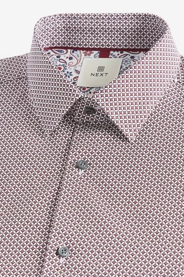 Buy Burgundy Red Geometric Slim Fit Cotton Shirt from Next Ireland
