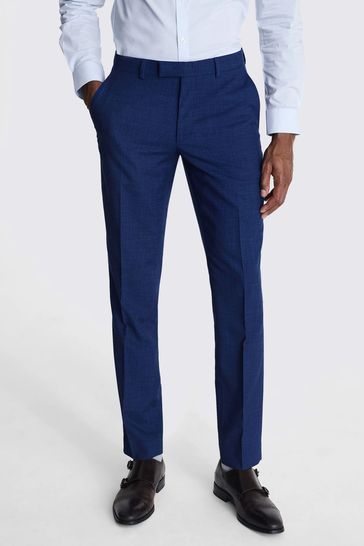 Moss London Slim Fit Blue Slub Trousers 