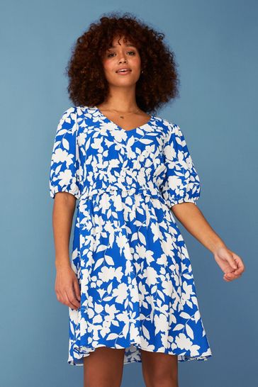 Buy F☀F Blue Stencil Floral Tea Dress ...