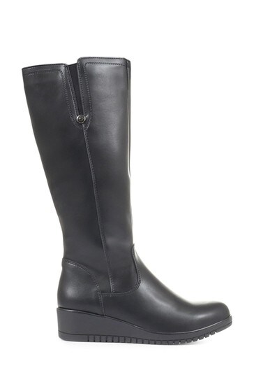 pavers black leather knee high boots