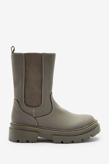 Buy Khaki Green Mid Height Chunky Boots 
