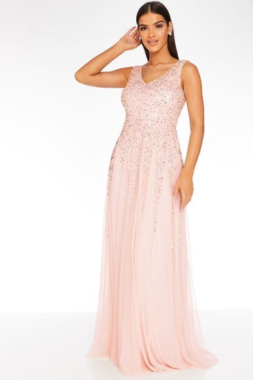 quiz pink embellished maxi dress