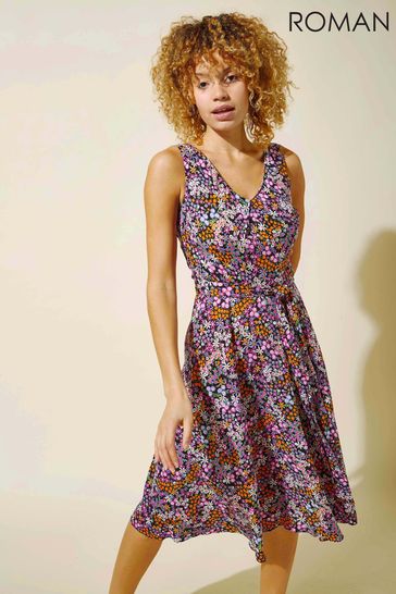 Buy Roman Ditsy Floral Belted Tea Dress ...