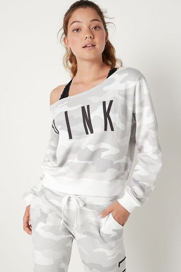 pink off the shoulder sweatshirt