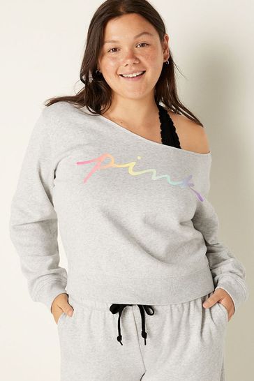 pink off the shoulder sweatshirt