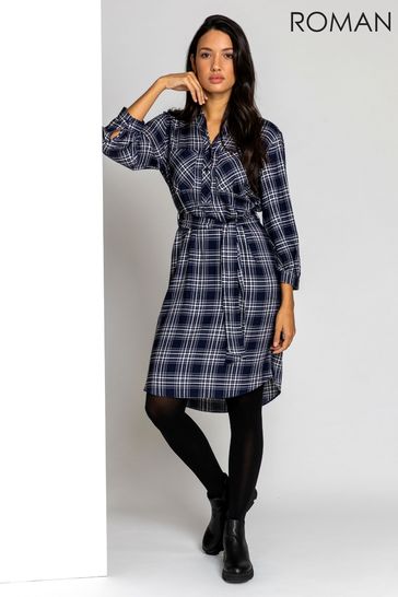 Buy Roman Check Print Shirt Dress from 