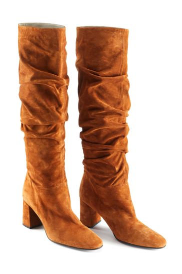 cognac suede knee high boots