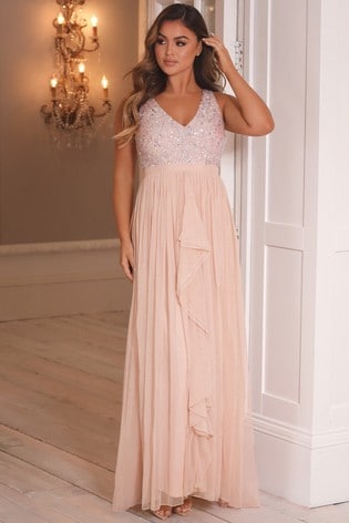 sistaglam v neck maxi dress with sequined top