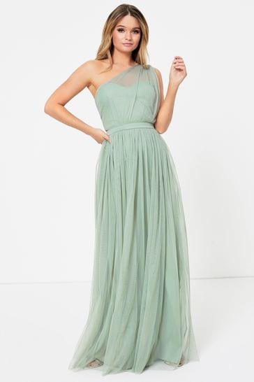 sage green one shoulder bridesmaid dresses