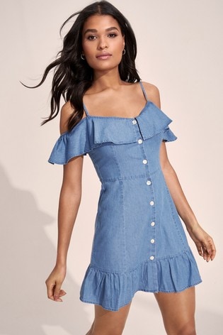 lipsy embroidered button dress