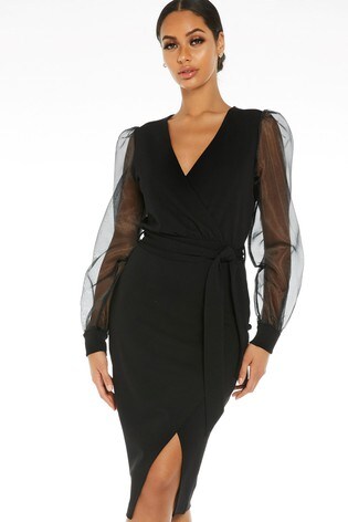 black wrap midi dress with sleeves