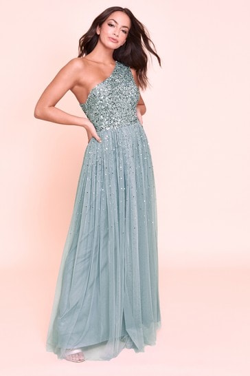 maya one shoulder embellished maxi dress