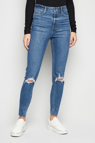 blue ripped skinny jeans new look