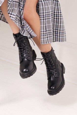 quilted lace up boots
