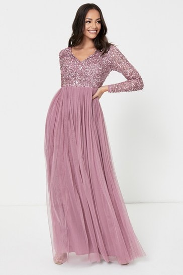 Buy Maya V Neck Long Sleeve Sequin Maxi 