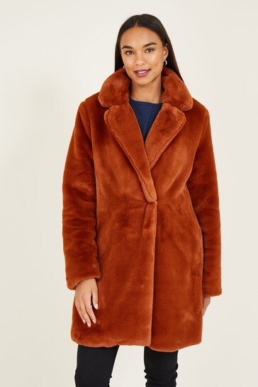 Yumi Faux Fur Coat From The Next Uk, Fur Coat Brown Long Sleeve