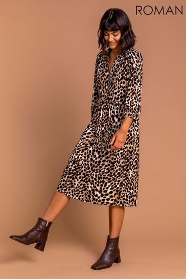 Buy Roman Animal Print Midi Shirt Dress 