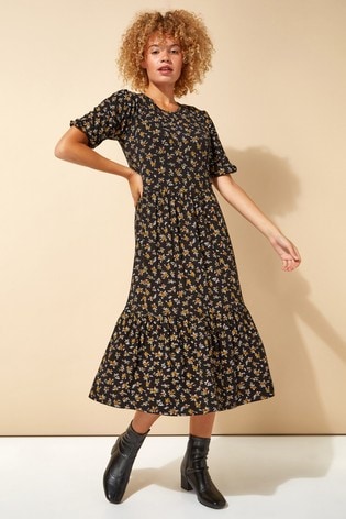 Roman Ditsy Floral Tiered Midi Dress ...