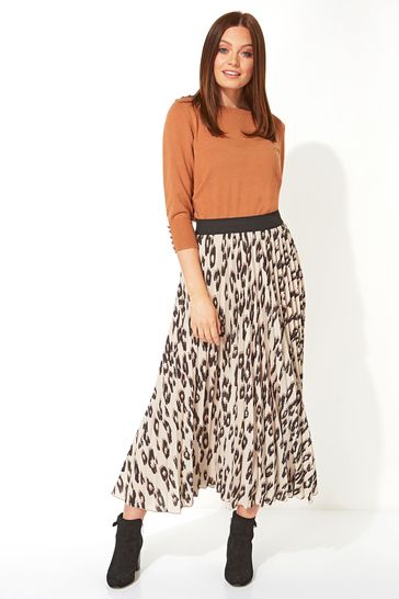 Roman Animal Print Pleated Maxi Skirt 