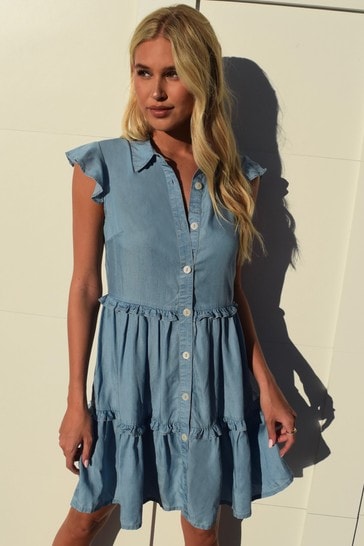 lipsy burnout tiered shirt dress