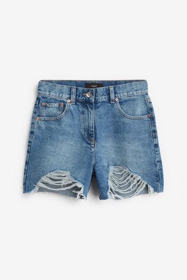 High Waist Raw Hem Denim Shorts 