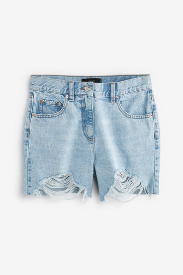 High Waist Raw Hem Denim Shorts 