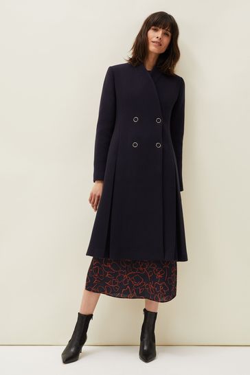 Blue Evie-Rose Fit \u0026 Flare Wool Coat 
