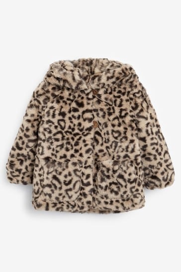 Mango Brown Leopard Faux Fur Coat, Mango Leopard Print Coat