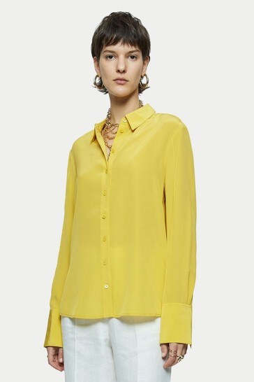 Jigsaw Yellow Silk Long Sleeve Shirt 