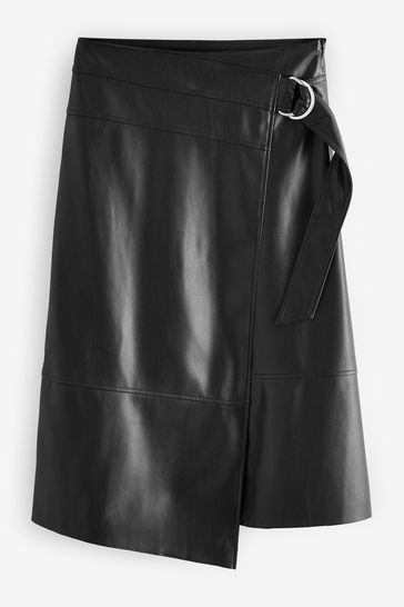 Buy Black Pu Faux Leather Midi Wrap Skirt From The Next Uk Online Shop