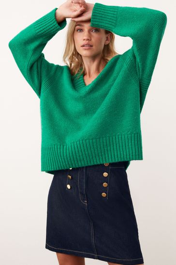 Womens Next Bright Green Effortless V-Neck Jumper - Green