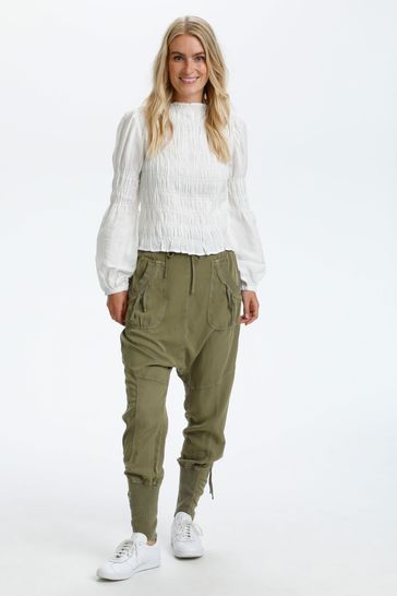 Buy Cream Nanna Green Cargo Trousers 