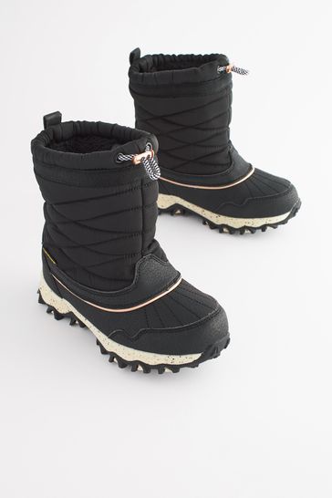 Black Rose Gold Waterproof Warm Faux Fur Lined Snow Boots