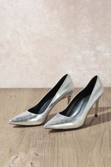 Mint Velvet Silver Leather Court Shoes