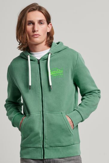 Superdry Green Vintage Logo Neon Zip Hoodie
